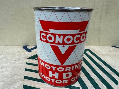 VINTAGE NOS~ CONOCO HD MOTOR OIL CAN 1-QUART FULL AND UNOPENED - GAS AND OIL