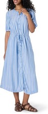 Women's Relaxed Fit Half-Sleeve Breathable Button Front Drawstring Waist Midi