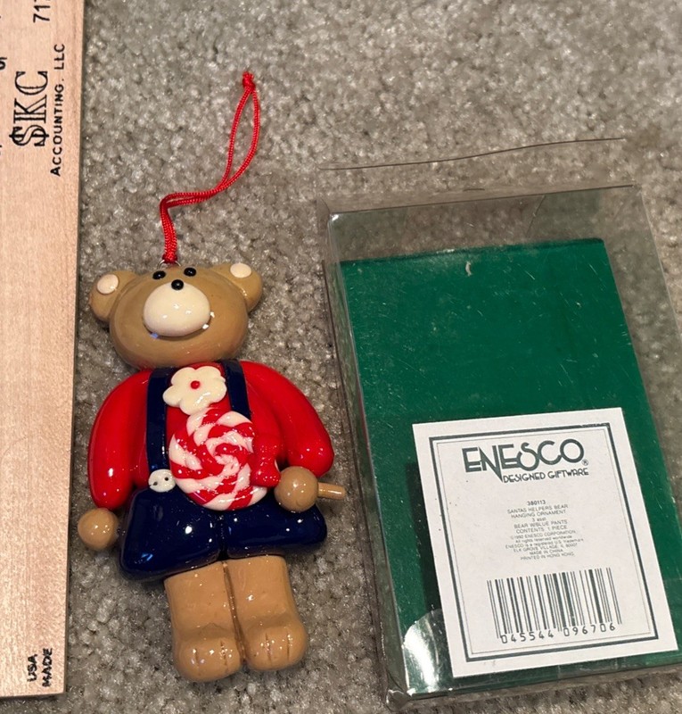 Santa’s Helpers Bear Enesco Hanging Ornaments  380113 New In Box