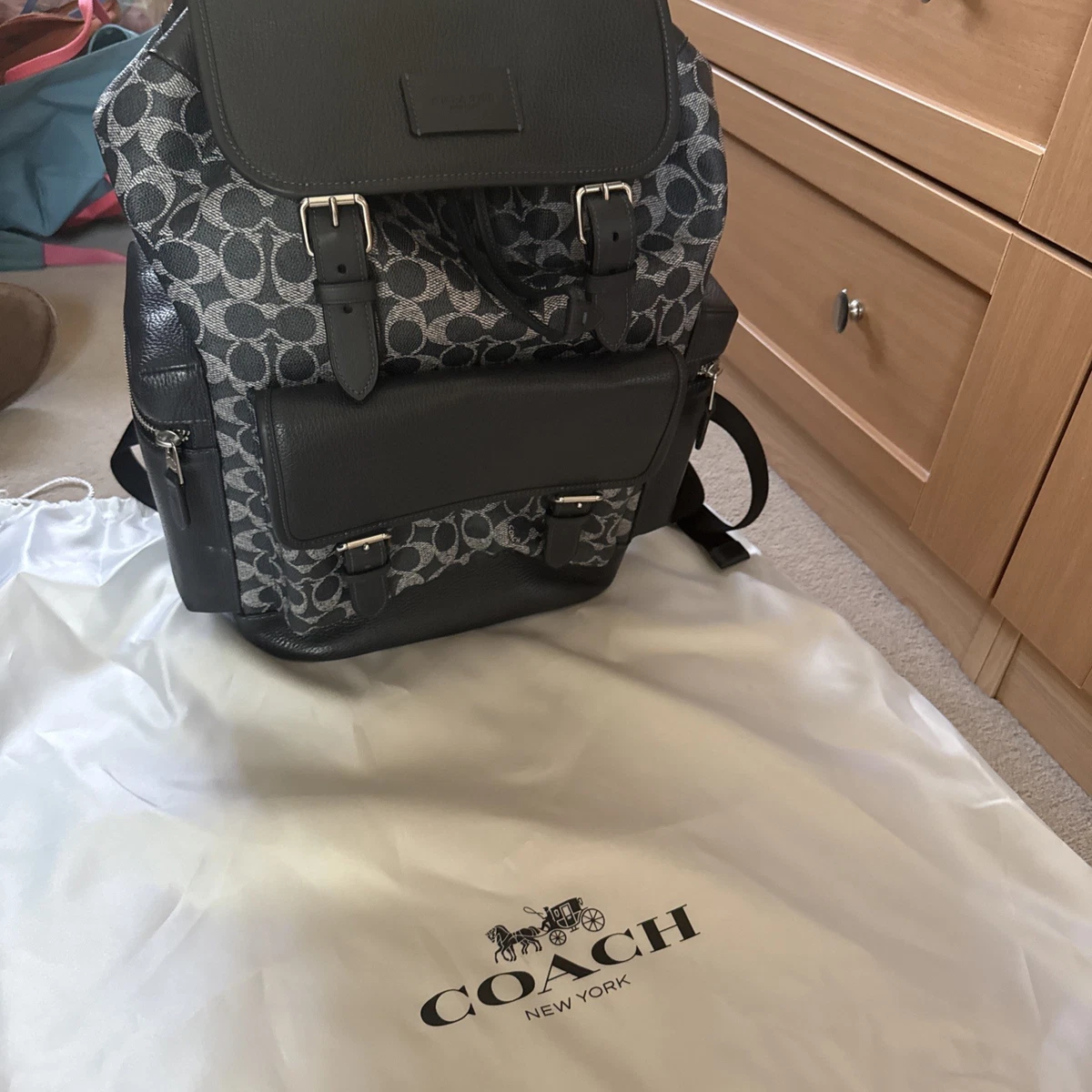 coach backpack sale uk Men's Charter in Signature Jacquard, Charcoal/Black, One Size, Charter Backpack in Signature Jacquard Fashion covered magnetic snap closures durable microfiber lining and spacer mesh backing. Coach Backpacks - Men :
