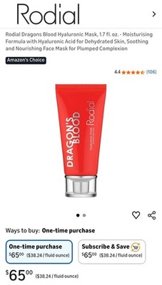 Rodial Dragon's Blood Hyaluronic Mask Hydrate And Tone Moisturizer Facial Plump