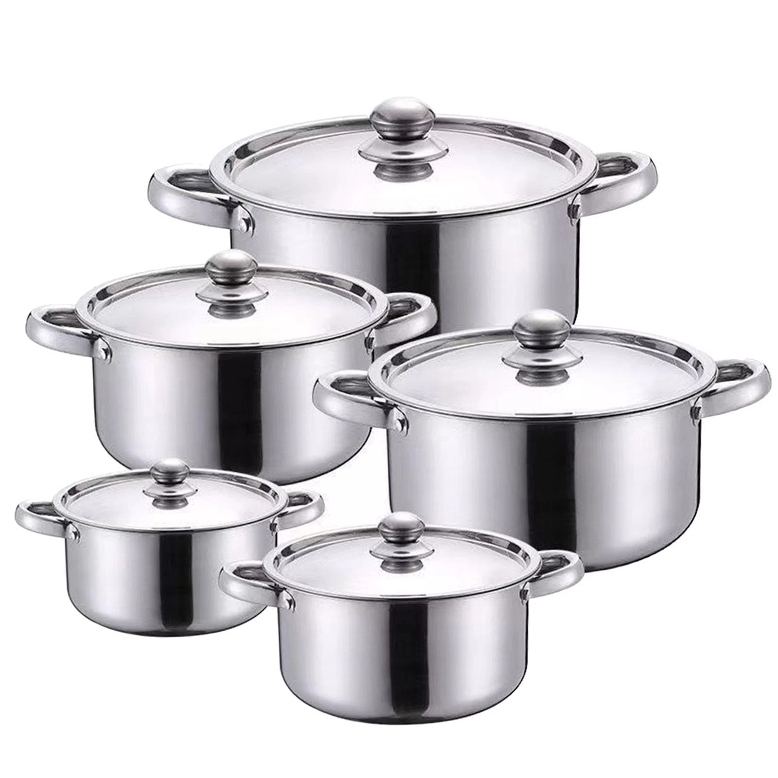 5x Stainless Steel Stock Pots Even Heating Saucepan Easy to Clean Stockpot