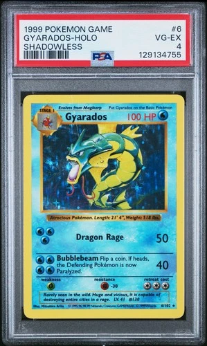 Pokemon 1999 Shadowless Holo Gyarados #6 PSA 4