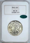 1943 Walking Liberty Half Dollar 50C NGC Fatty MS65 CAC
