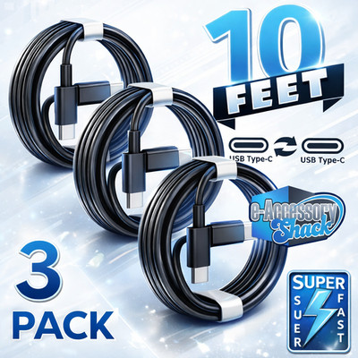 3 Pack 10FT USB-C to USB-C Cable Fast Charge Type C Charging Cord Rapid Charger