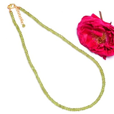 Grüner Peridot facettiertes Rondell Edelstein Perlen August Geburtsstein Hals...