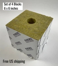 Grodan Pargro Rockwool Grow Blocks Cubes 6 x 6 x 6 in w/ Hole Set of 4