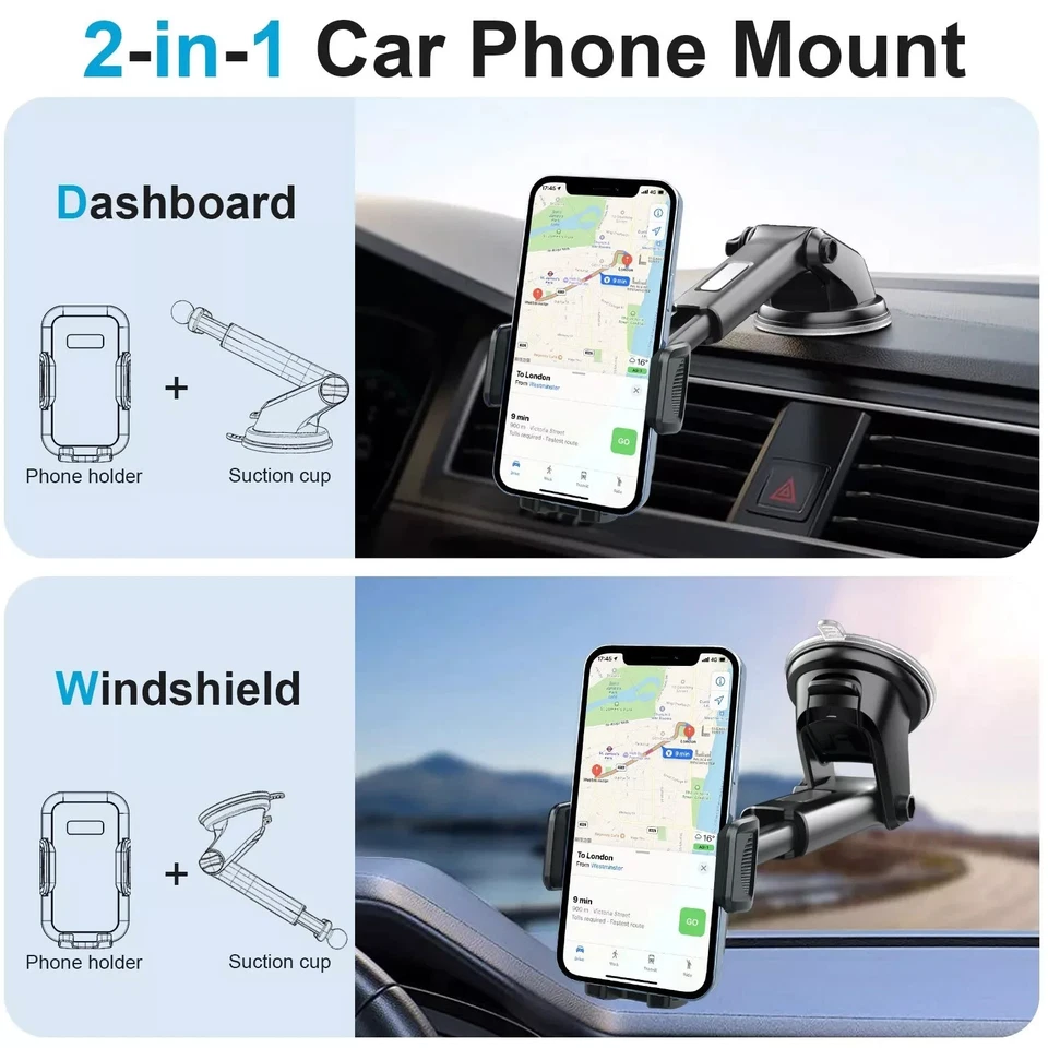Universal Car Mobile Phone Holder 360° Windscreen Dashboard Stand Air Vent Mount - Image 3 of 4