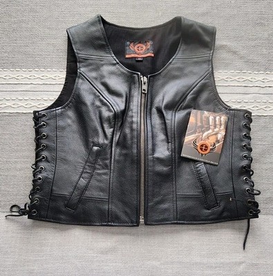 True Element Leather Motorcycle Vest   Unisex Medium   Lace Up Sides   NWT