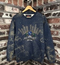 Vintage 90  s Lake Tahoe Heavenly, California Ski Resort Bleach Splatter Crewneck
