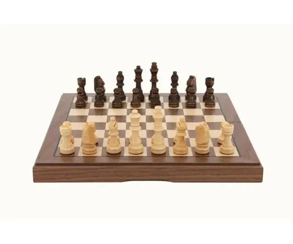 Dal Rossi Chess Set, folding, walnut inlaid, 12"