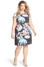 Eliza J Floral Print Cap Sleeve Mikado Shift Dress ( Size 22W)
