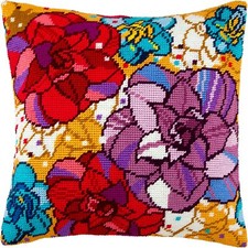Needlepoint/Tapestry vintage throw pillow cover "FLORAL CONFETTI" embroidery kit