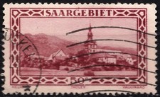 Saar Michelnummer  114   roter Fleck über "G" und unter "T" von "SAARGEBIET"