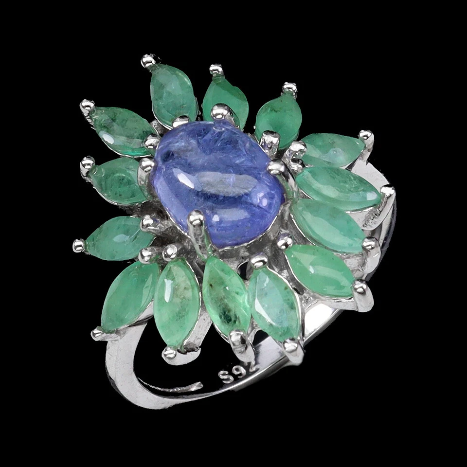 925 Anello Argento Sterling Ovale Tanzanite 7x5mm Gemma Smeraldo Gioielli Size 6 - Immagine 2 di 4