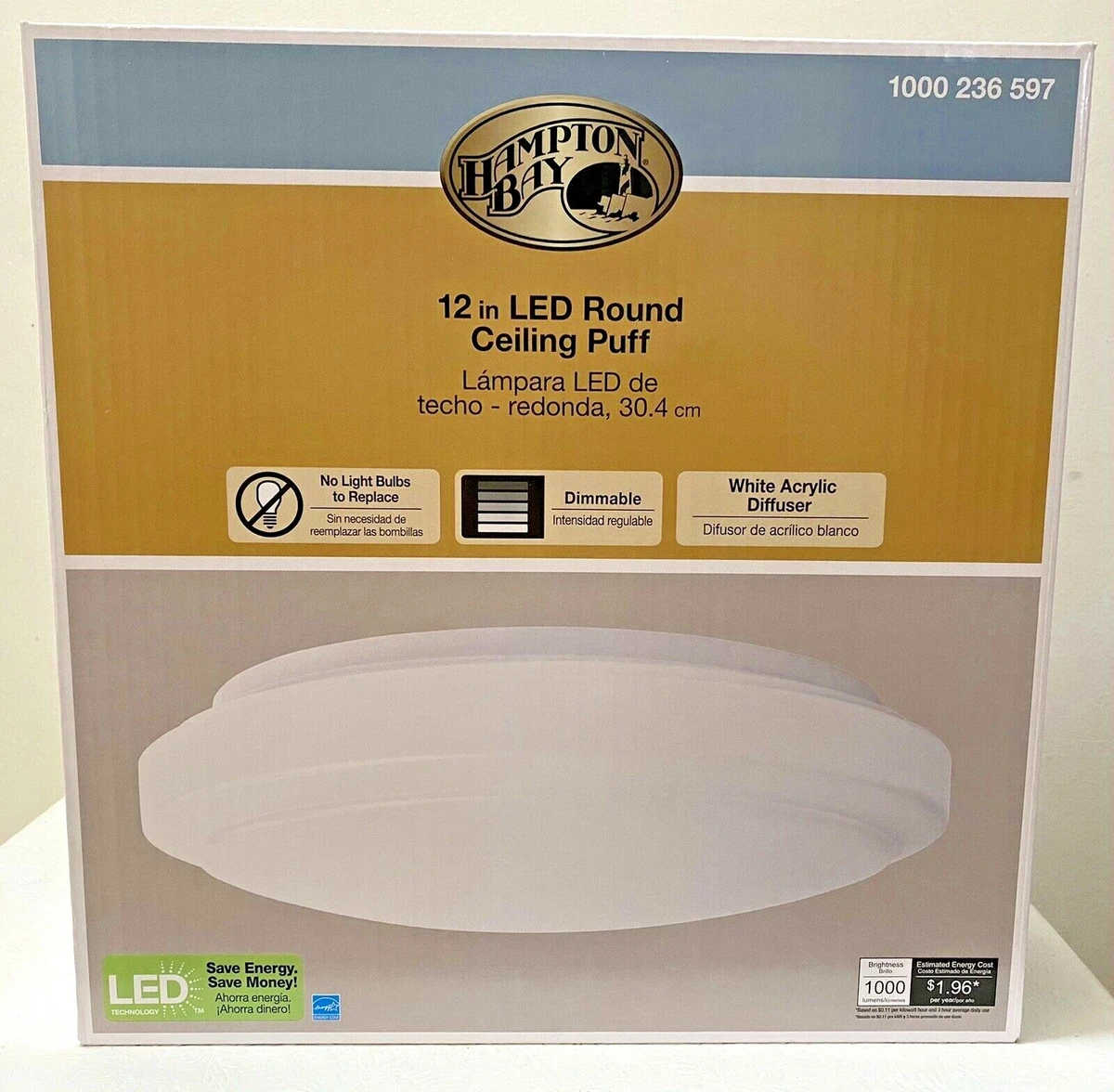 Hampton Bay 12 inch LED Round Ceiling Puff 100 236 597