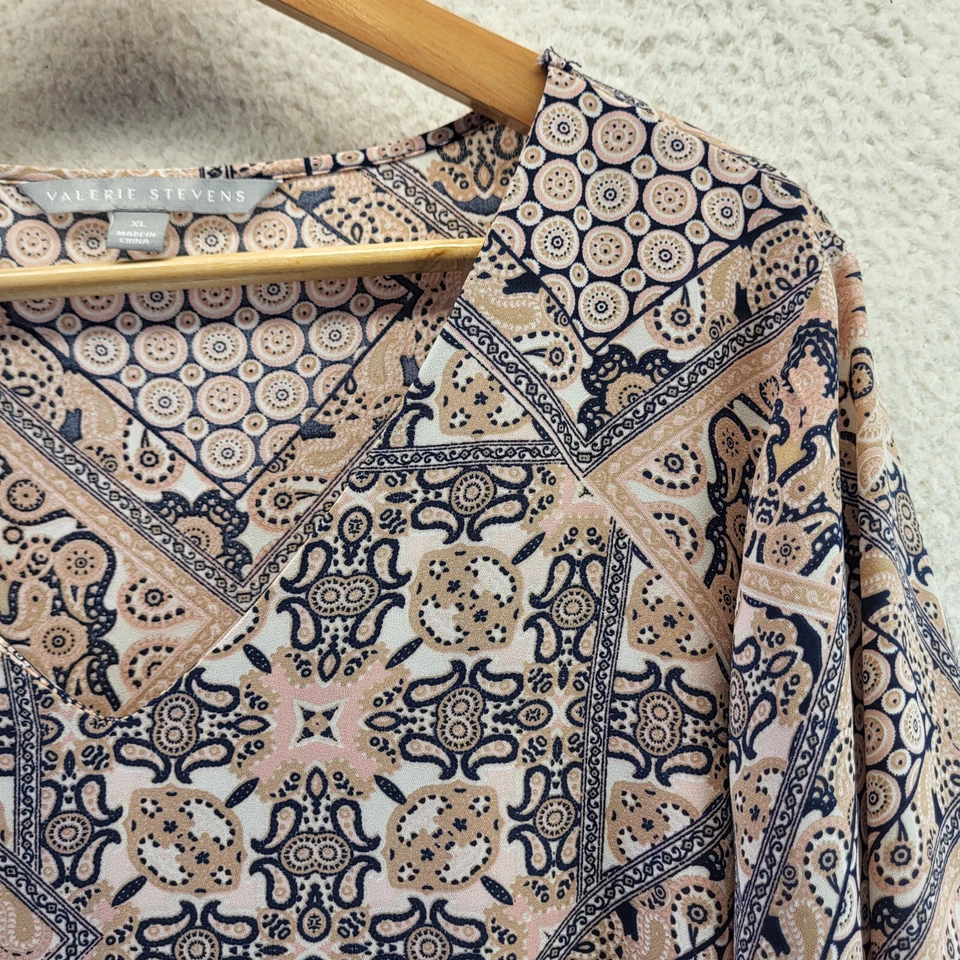 Valerie Stevens 衬衫女式 XL 佩斯利波西米亚长袖衬衫 Popover 农民 — 第 3/4 张图片