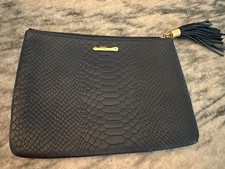 GiGi New York Python Leather Embossed Zip All-In-One Tassel Clutch Bag Navy Blue