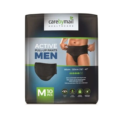 CARE BY MAIL CarebyMail Men Active Fit Incontinence Pull Up Pants for Men - MEDIUM - Black