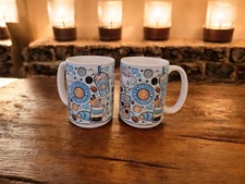 15oz White Ceramic Coffee Mug Set Of 2 with Blue Cafecito Y Chisme  Design