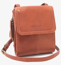 American Leather Co Kansas Smooth Brandy Genuine Leather Crossbody Bag.  NWT