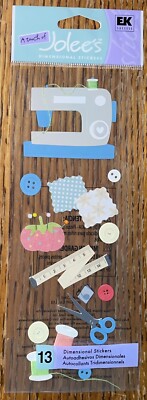 RARE Jolees Sewing Machine Sew Scissors Thread Measuring Tape Buttons Stickers
