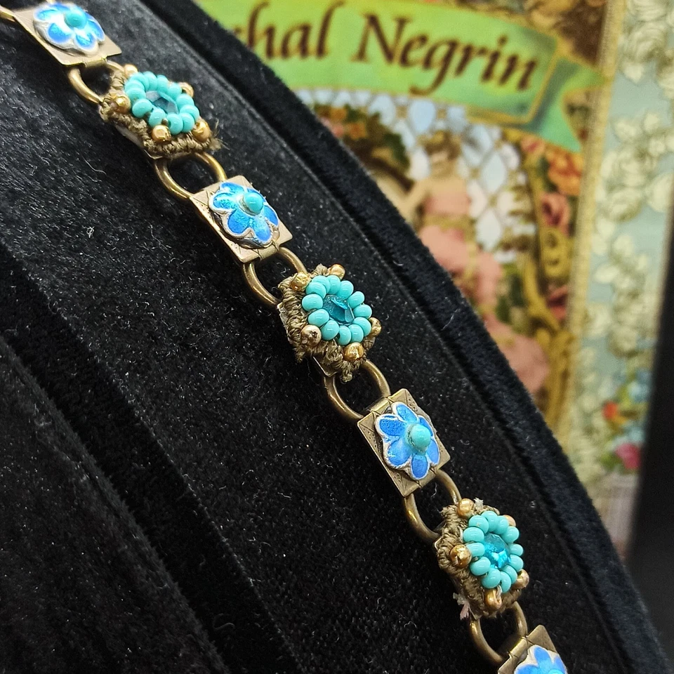 Pulsera Michal Negrin Esmalte Raro Flores Cuentas y Cristales Turquesa Regalo Nueva Foto 4 de 4