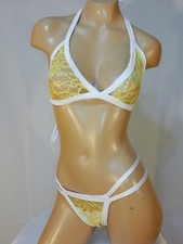 Exotic dancer stripper small yellow/white 2 piece bikini dance outfit-dancewear