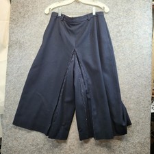 Talbots Womens Black High Rise Flat Front Wide Leg Woolen Cropped Pants Size 12