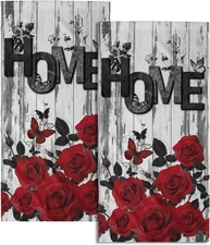Giwawa Red Rose Hand Towels Set of 2 Romantic Floral one size, Home 