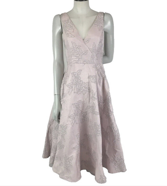 Miss Anne Dress Blush Pink Size 8 A Line Silver Grey Floral Damask Cocktail