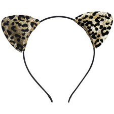 Golden Leopard Print Ear Headbands Black Leopard Print Hair Band Cat Ears Hai...