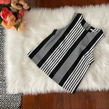 Bleuh Ciel Stripe Tank Top Black & White Zipper Back Detail Size XS