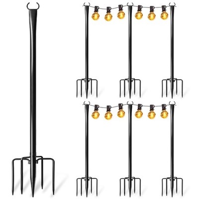 6 Pack String Light Poles for Outside, Upgraded Heavy-Duty 6 Pack, Black