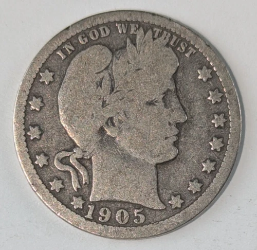 1905 Barber Silver Quarter 25c Good G BSQ9