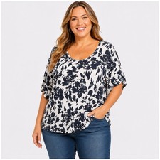 Lane Bryant Top Size 22/24 Navy Blue White Fl...