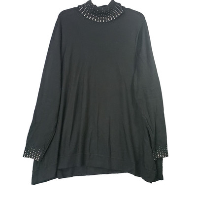 ALFANI Women s Black Turtleneck Sweater Large Rhinestone Accent Long Sleeve Knit