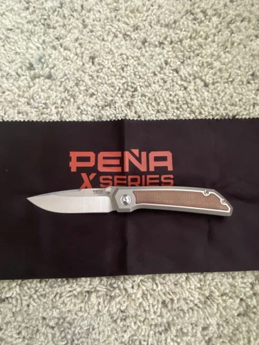 Enrique Pena X Series Old Mula Brown Knife Thumbstud Canvas Micarta Inlay In Box