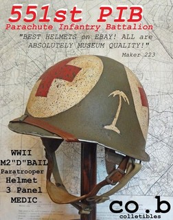 WWII M2 "D"Bail Helmet 551st PIB 3 PANEL MEDIC w/Westinghouse Jump Liner