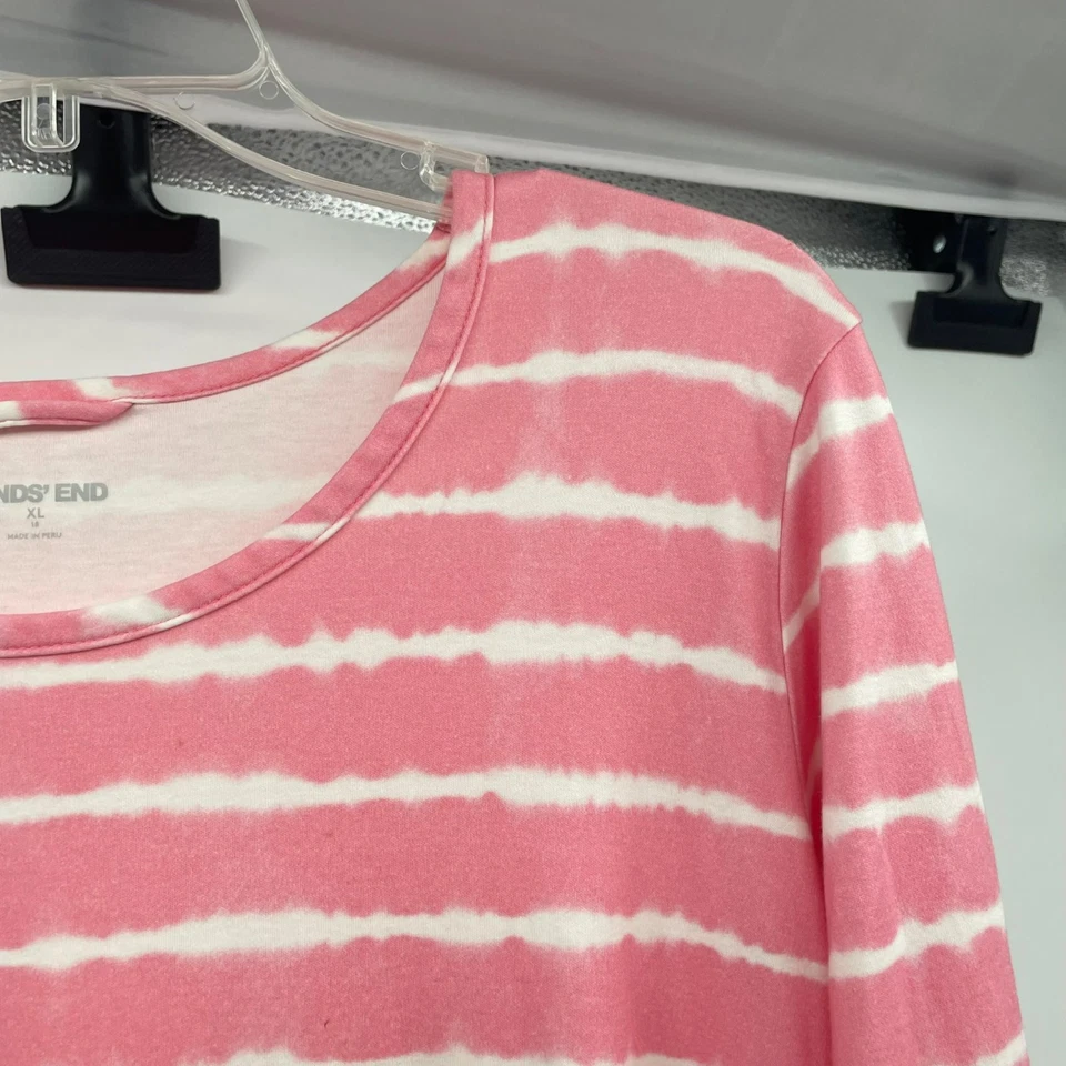 Vestido Lands' End Feminino Listrado Manga Longa Rosa/Branco Tamanho GG - Imagem 4 de 4