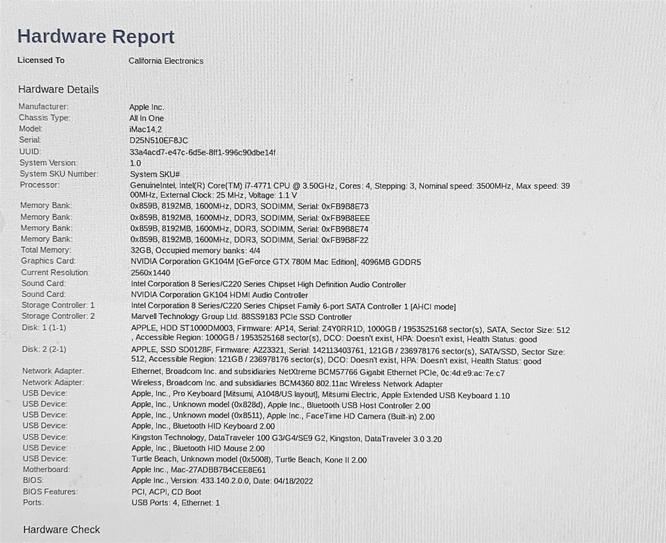 Apple iMac 14,2 A1419 2013 i7 4771 3.5GHZ 27" 32GB 128GB + 1TB HDD OSX Catalina - Image 2 of 4