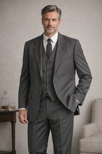 Vintage Kuppenheimer 3 Piece Men  s Gray Pinstripe Wool Suit 48R Vest Pants