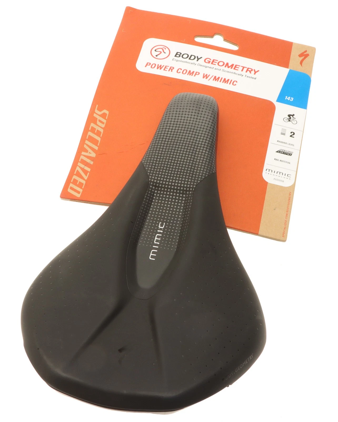 Specialized Power Comp w/ Mimic 143mm Saddle Black Hollow CrMo Rails Light Use - product detail image 1