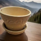 Vintage MCCOY ART pottery: gloss YELLOW GREEK KEY pat LOVELY clay flower pot
