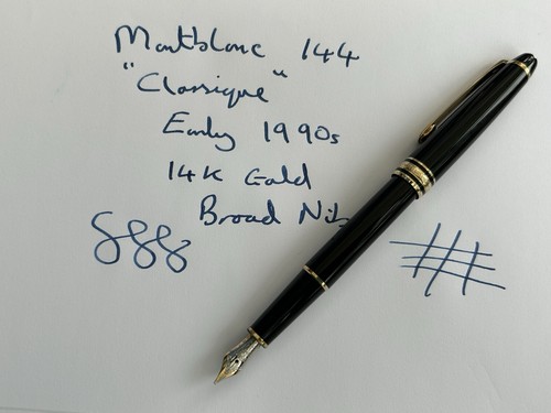 Montblanc 144 Classique Ink Pen Black 14 K Broad Gold Nib c 1990 + Converter - Picture 14 of 17