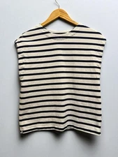 AG Adriano Goldschmied Women’s Small Blue White Top Boat Neck Short Sleeve Boxy