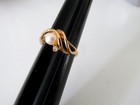 18K Gold Plated Hge Dainty Ladies Ring with Pearl and Tiny Clear Stone Sz. 6