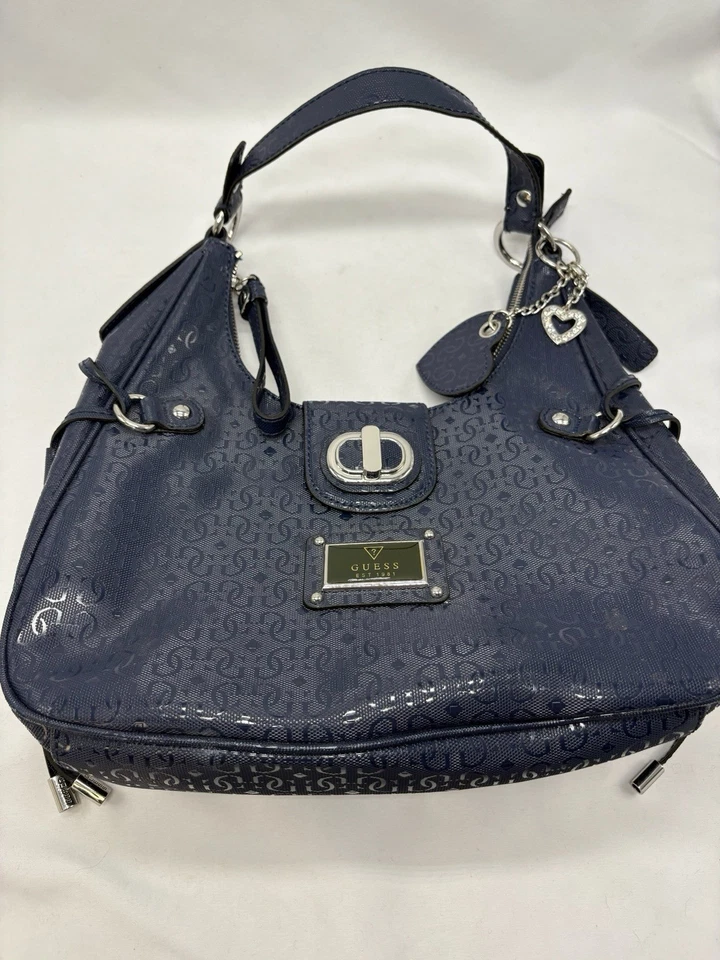 VTG Y2K Guess Hobo Bag Blue Tassels Bag Charms 2000s Boho Grunge - Image 3 of 4