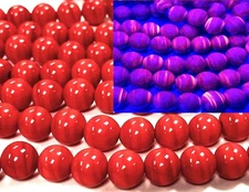 145 Vintage Cadmium Glass Red Orange Swirl UV Glow 9mm. To 10mm. Beads 4645UV