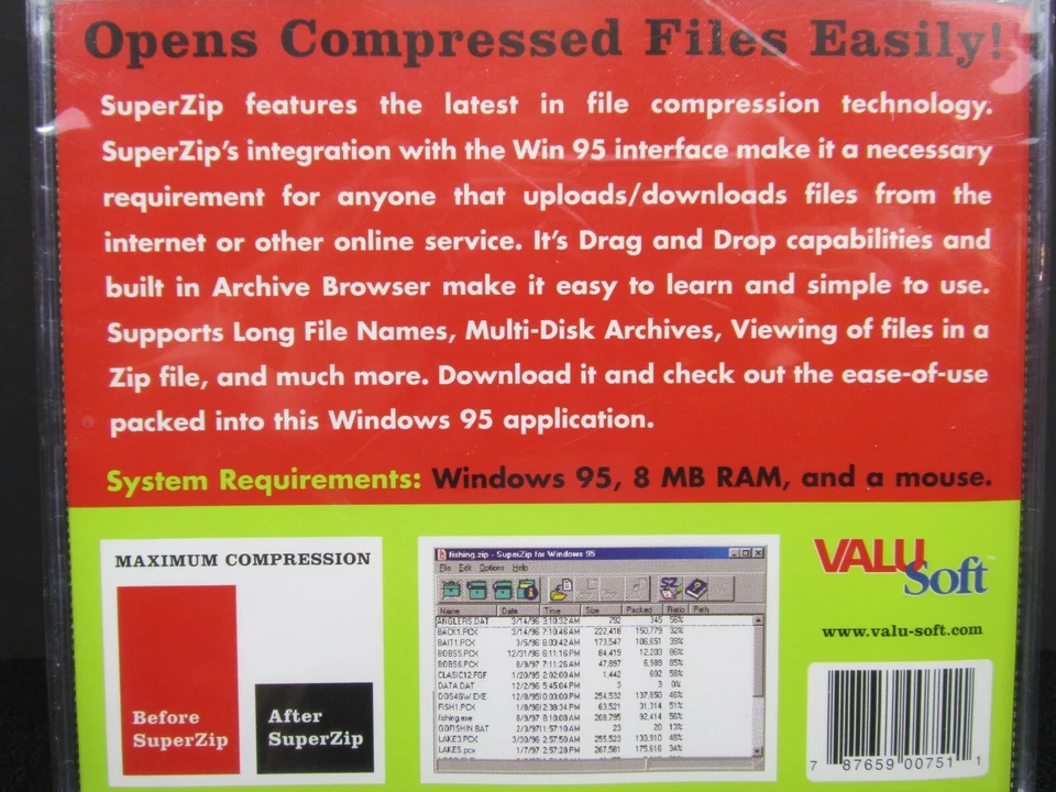 Super ZIP para Windows, PC, CD-ROM, Windows 95, Valusoft, nuevo en envoltura retráctil Foto 2 de 2